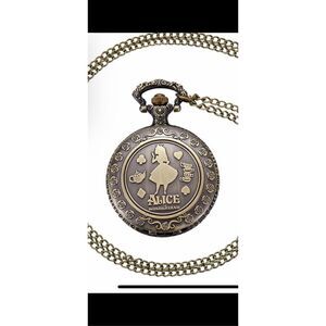 Alice in wonderland Quartz pocket watch. With Cheshire cat on the back.